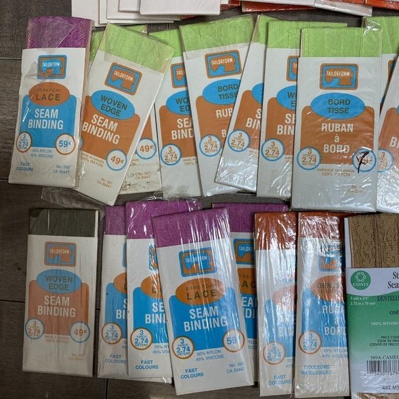 Vintage SEAM BINDING Rayon Woven Edge Ribbon Stretch Lace Various Lot Of 54 - Picture 2 of 4